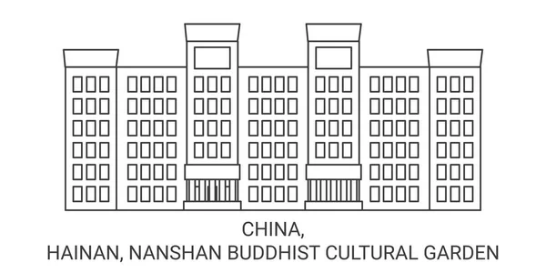 Κίνα Hainan Nanshan Βουδιστής Πολιτιστικό Κήπος Ταξίδια Ορόσημο Γραμμή Διάνυσμα — Διανυσματικό Αρχείο