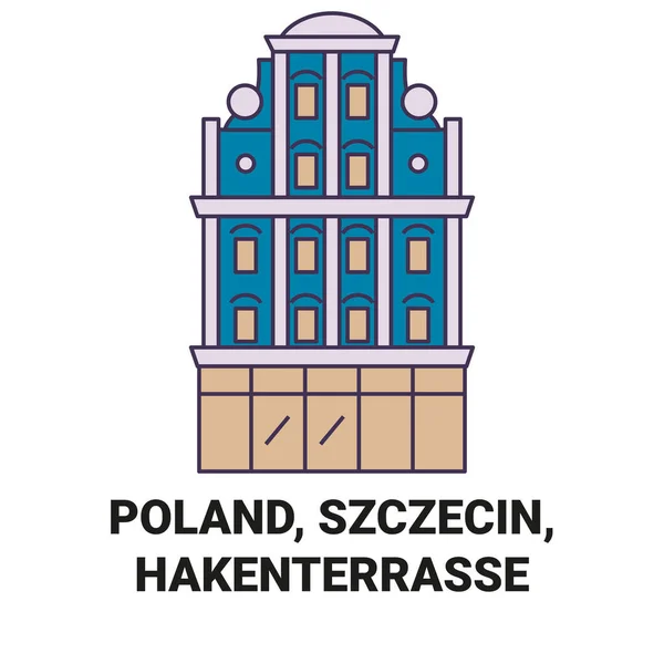 Pologne Szczecin Hakenterrasse Voyages Illustration Vectorielle Ligne Historique — Image vectorielle
