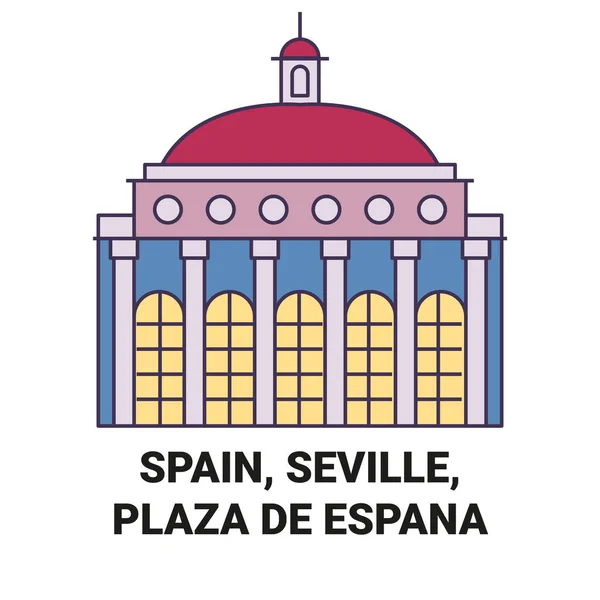 Spain Seville Plaza Espaa Travel Landmark Line Vector Illustration — Διανυσματικό Αρχείο