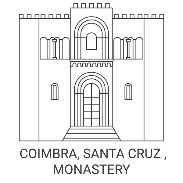 Portugal Coimbra Santa Cruz Monastery Travel Landmark Line Vector Illustration — Stock Vector