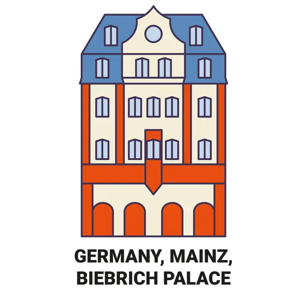 Tyskland Mainz Biebrich Palace Resa Landmärke Linje Vektor Illustration — Stock vektor