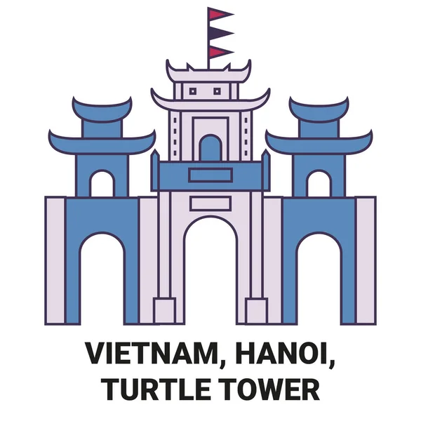 Vietname Hanói Torre Tartaruga Viagens Marco Linha Vetor Ilustração —  Vetores de Stock
