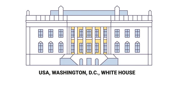Usa Washington White House Travel Landmark Line Vector Illustration — 图库矢量图片