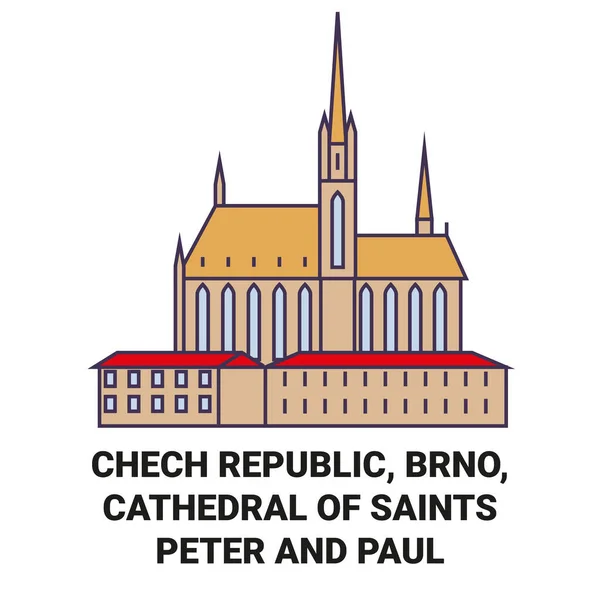 Çeçen Cumhuriyeti Brno Aziz Peter Katedrali Paul Seyahat Çizgisi Vektör — Stok Vektör
