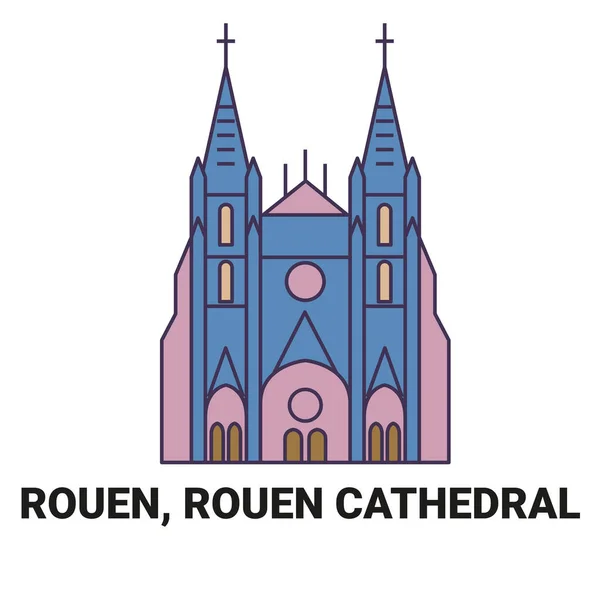 Francia Rouen Catedral Rouen Ilustración Vector Línea Hito Viaje — Vector de stock