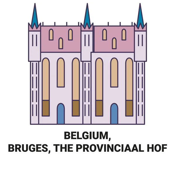Belgio Bruges Provinciaal Hof Viaggi Landmark Line Vector Illustration — Vettoriale Stock