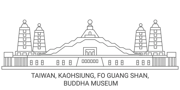 Taïwan Kaohsiung Guang Shan Bouddha Musée Voyage Illustration Vectorielle Ligne — Image vectorielle