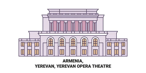 Armenia Yerevan Yerevan Opera Theatre Travel Landmark Line Vector Illustration — 스톡 벡터