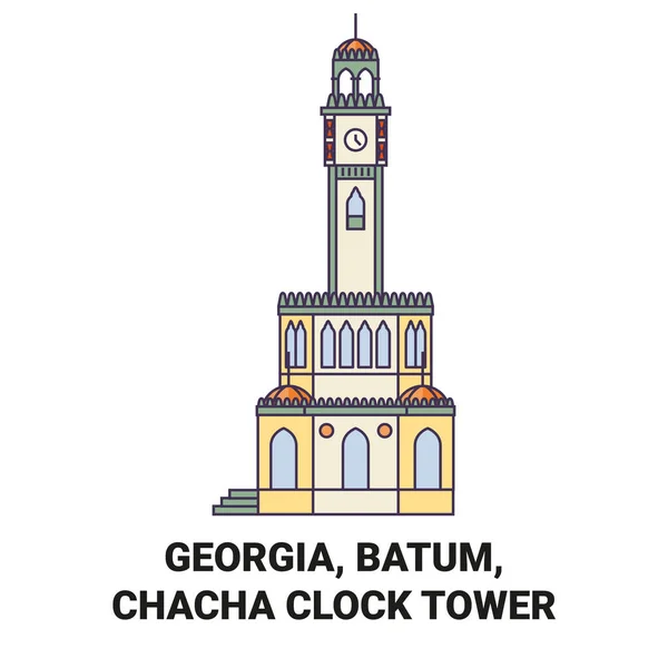 Georgia Batum Chacha Clock Tower Travel Landmark Line Vector Illustration — Stock Vector