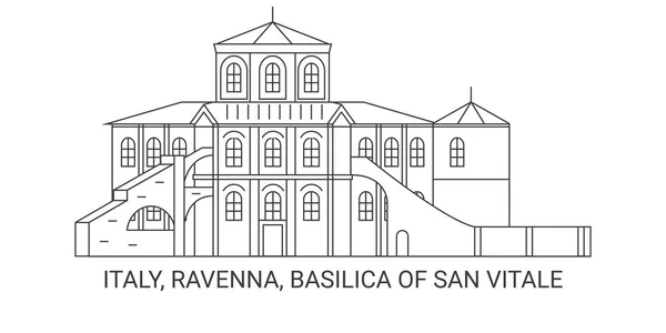 Italia Rávena Basílica San Vitale Recorrido Hito Línea Vector Ilustración — Archivo Imágenes Vectoriales
