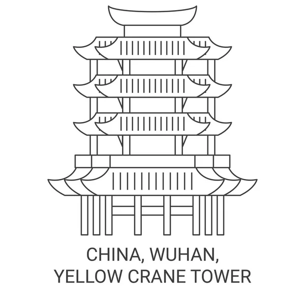 China Wuhan Yellow Crane Tower Travel Landmark Line Illustration — стоковий вектор