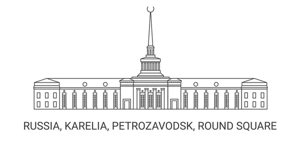 Rússia Carélia Petrozavodsk Praça Redonda Viagem Marco Linha Vetor Ilustração — Vetor de Stock