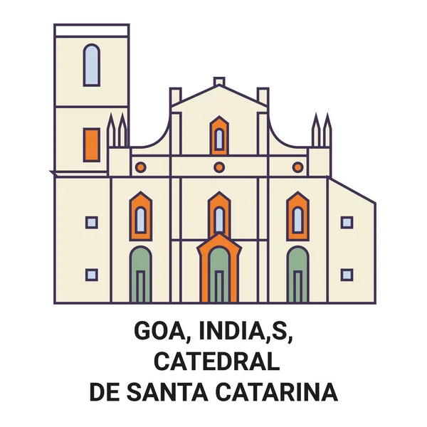 India Goa Catedral Santa Catarina Recorrido Hito Línea Vector Ilustración — Archivo Imágenes Vectoriales