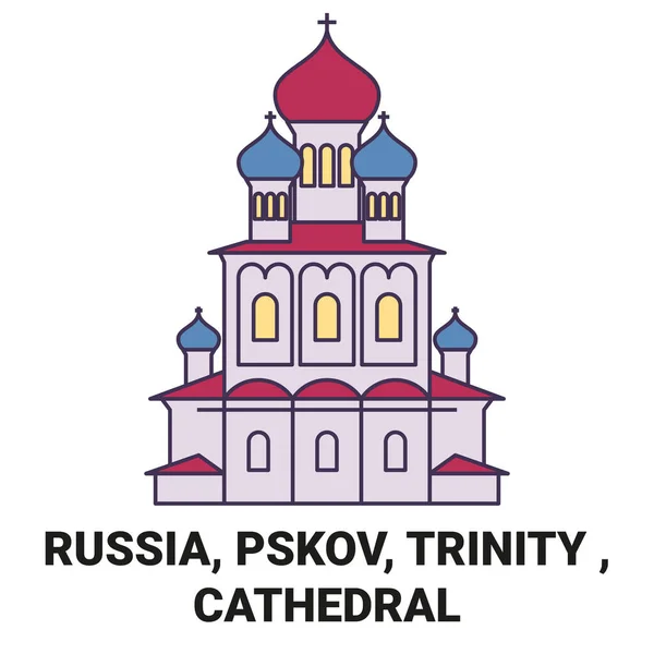 Rússia Pskov Trindade Catedral Viagens Marco Linha Vetor Ilustração — Vetor de Stock