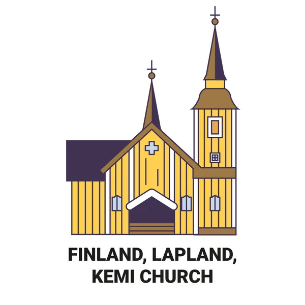Finnland Lappland Kemi Kirche Reise Grenzstein Linienvektorillustration — Stockvektor