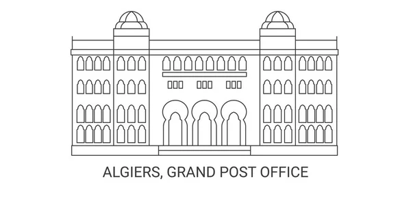 Алжир Grand Post Office Travel Signal Line Illustration — стоковый вектор