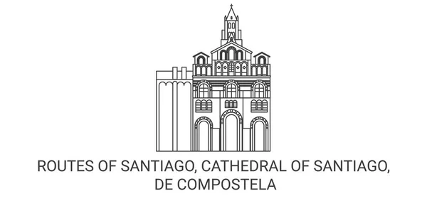 Chile Rutas Santiago Catedral Santiago Compostela Recorrido Hito Línea Vector — Vector de stock