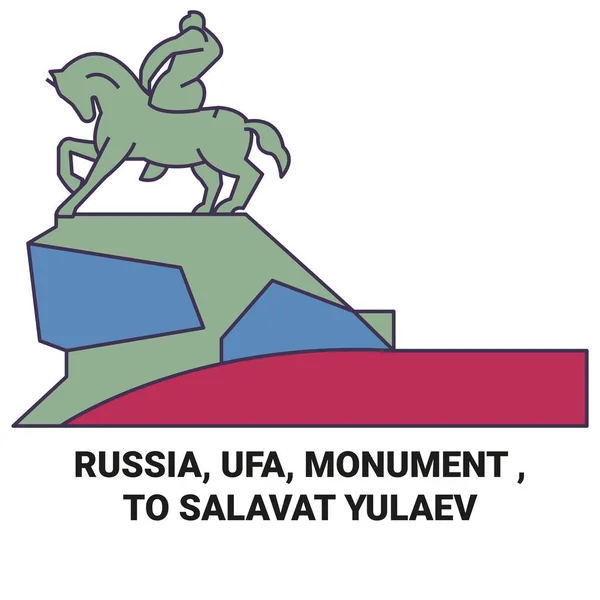 Rusia Ufa Monumento Salavat Yulaev Viaje Hito Línea Vector Ilustración — Vector de stock