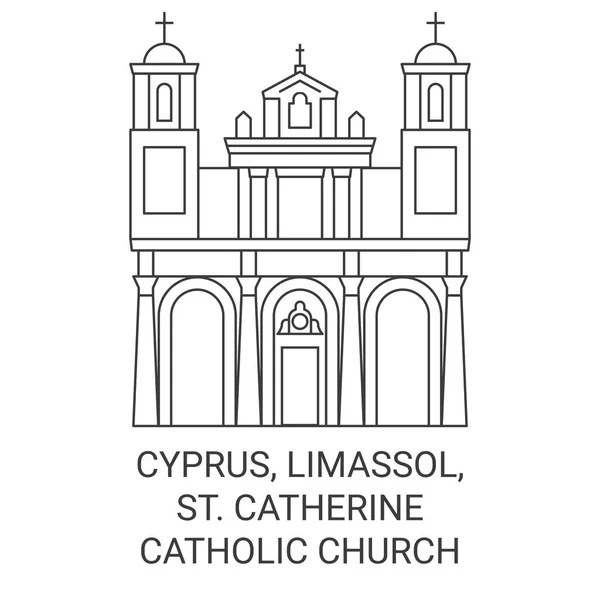 Chipre Limassol Santa Catalina Iglesia Católica Viaje Hito Línea Vector — Archivo Imágenes Vectoriales