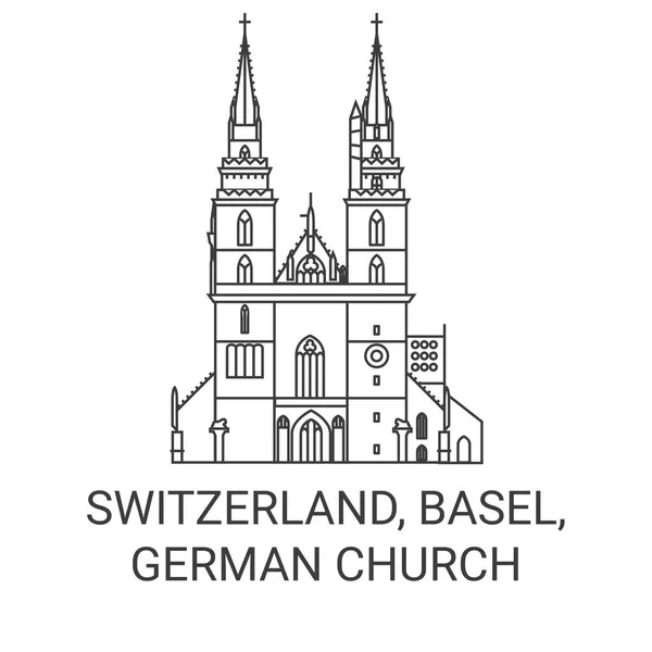 Schweiz Basel Deutsche Kirche Reise Meilenstein Linienvektorillustration — Stockvektor