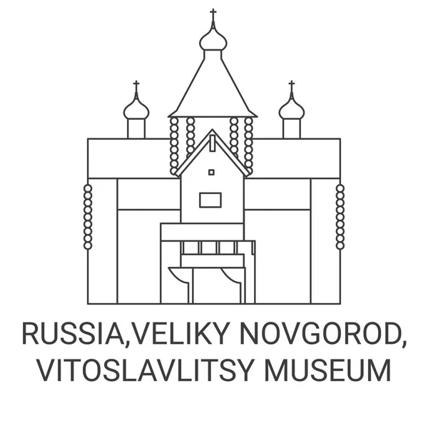 Russland Veliky Novgorod Vitoslavlitsy Museum Reise Wahrzeichen Linie Vektor Illustration — Stockvektor