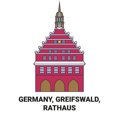 Almanya, Greifswald ve Rathaus seyahat çizgisi vektör ilüstrasyonu