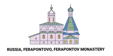 Rusya ve Ferapontova Kilisesi tarihi hat vektör illüstrasyonu ile seyahat ediyor