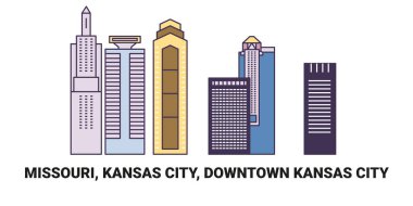Birleşik Devletler, Missouri, Kansas City, Kansas City şehir merkezi, seyahat çizgisi vektör ilüstrasyonu