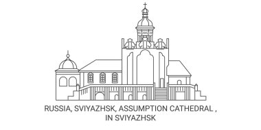 Rusya, Sviyazhsk, Varsayım Katedrali, Sviyazhsk seyahat çizgisi vektör ilüstrasyonunda