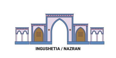 Rusya, Ingushetia ve Nazran seyahat çizgisi vektör illüstrasyonu