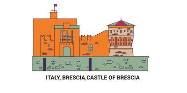İtalya, Brescia, Brescia Kalesi, seyahat çizgisi vektör ilüstrasyonu