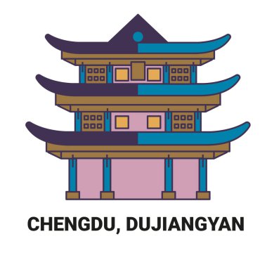 Çin, Chengdu, Dujiangyan, seyahat çizgisi vektör ilüstrasyonu