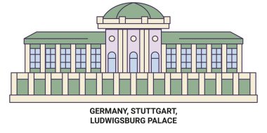 Almanya, Stuttgart, Ludwigsburg Sarayı seyahat çizgisi vektör çizimi