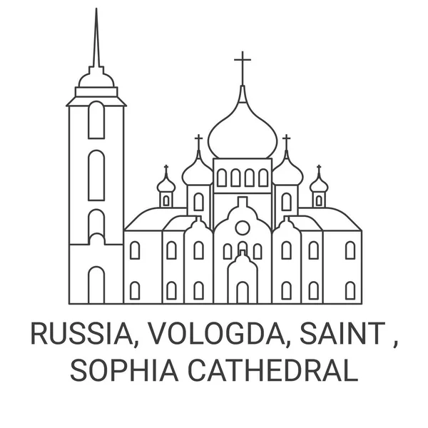 Rusia Vologda Santo Catedral Sofía Viaje Hito Línea Vector Ilustración — Vector de stock