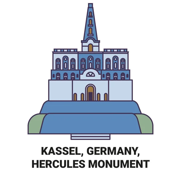 Tyskland Kassel Hercules Monument Resa Landmärke Linje Vektor Illustration — Stock vektor
