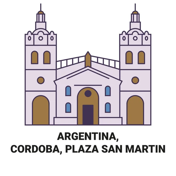 Argentina Córdoba Plaza San Martin Viagem Marco Linha Vetor Ilustração — Vetor de Stock
