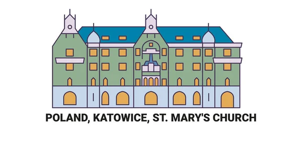 Pologne Katowice Église Marys Illustration Vectorielle Ligne Repère Voyage — Image vectorielle