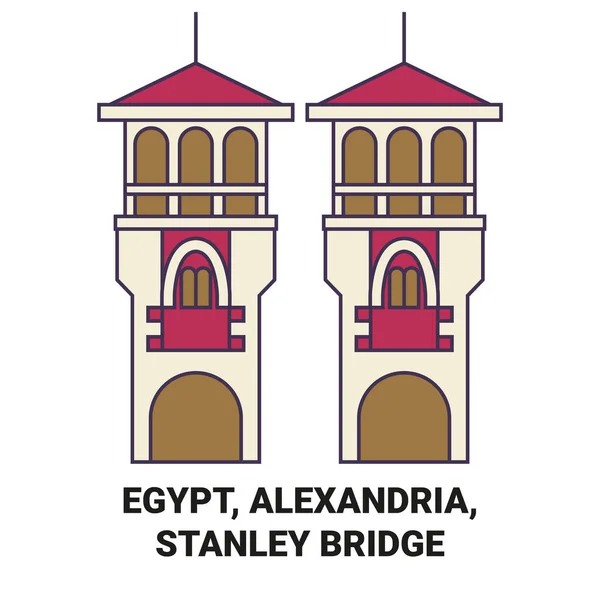 Egitto Alessandria Stanley Bridge Viaggi Pietra Miliare Linea Vettoriale Illustrazione — Vettoriale Stock