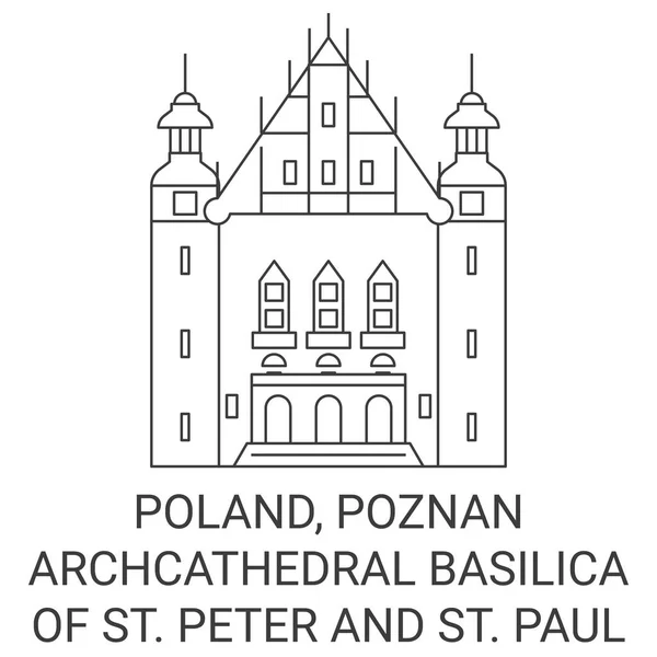 Polsko Poznan Archcathedral Bazilika Petra Pavla Orientační Linie Vektor Ilustrace — Stockový vektor
