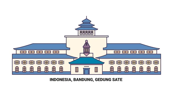 Indonesien Bandung Gedung Sate Reise Meilenstein Linie Vektor Illustration — Stockvektor