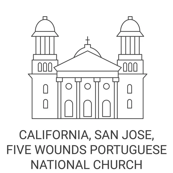 United States California San Jose Five Wounds Portuguese National Church — Stock Vector