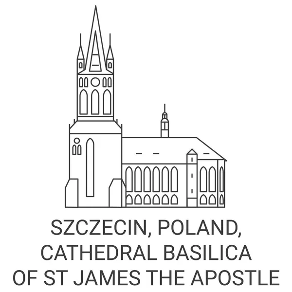 Szczecin 圣詹姆斯大教堂使徒旅行地标线矢量图解 — 图库矢量图片