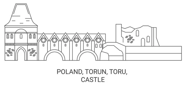 Polonia Torun Toru Castello Viaggi Punto Riferimento Linea Vettoriale Illustrazione — Vettoriale Stock
