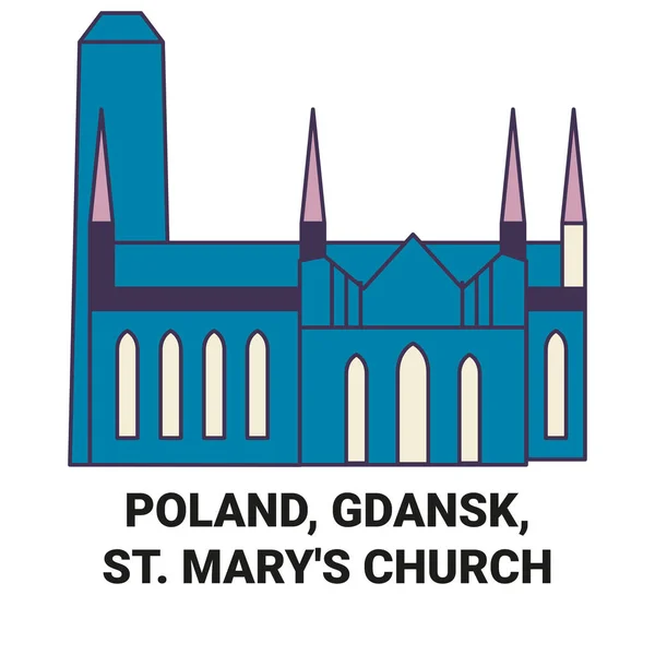 Polonia Gdansk Marys Iglesia Viaje Hito Línea Vector Ilustración — Vector de stock