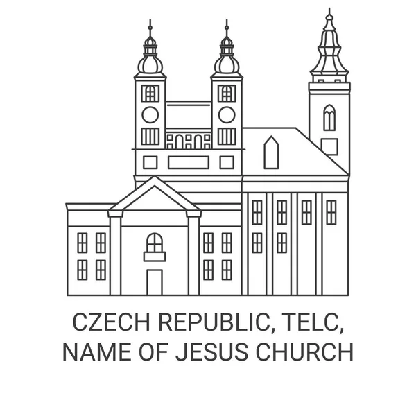 Czech Republic Telc Name Jesus Church Travel Landmark Line Vector — 스톡 벡터