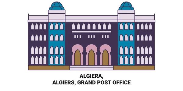 Algiera Algiers Grand Post Office Travel Landmark Line Vector Illustration — Stock Vector