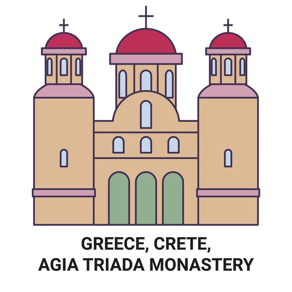 Grécia Creta Agia Triada Monastery Travel Landmark Line Vector Illustration — Vetor de Stock