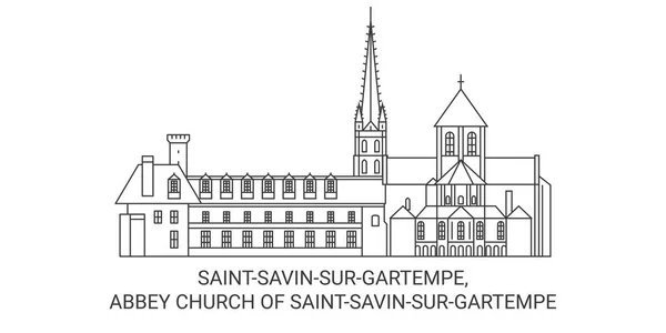Frankrike Saintsavinsurgartempe Abbey Church Saintsavinsurgartempe Resor Landmärke Linje Vektor Illustration — Stock vektor
