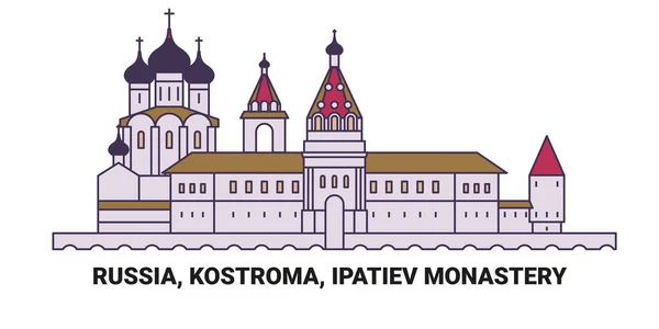 俄罗斯 科斯特罗马 Ipatiev修道院 旅行地标线矢量图解 — 图库矢量图片
