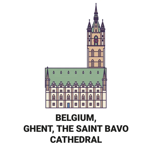 Bélgica Gante Catedral São Bavo Viagem Marco Linha Vetor Ilustração — Vetor de Stock